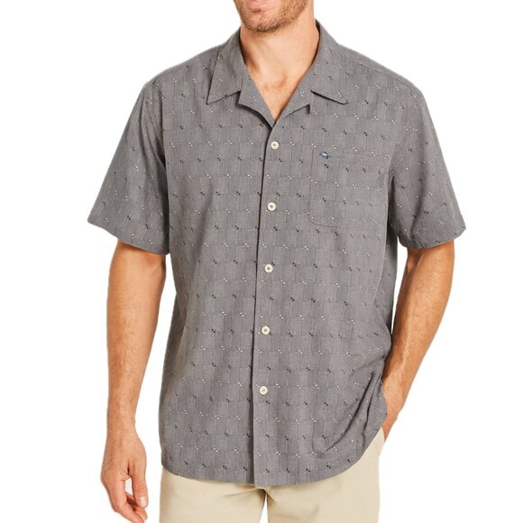 Tommy Bahama | Cotton & Silk Short Sleeve Button Down Camp Shirt in Gray | XXL/T - Picture 1 of 8